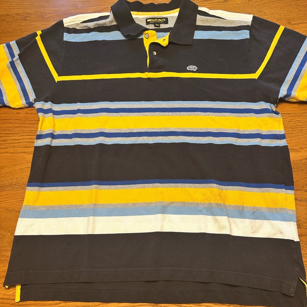 ECKO UNLTD. Men’s Vintage Thick Collar Short Sleeve Polo‎ Shirt XL Striped Y2K